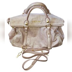 Miu Miu Vitello Lux Bow Satchel Pink Crossbody/Hand Bag